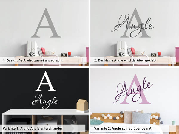Verschiedene Anordnungen des Wandtattoos Angle