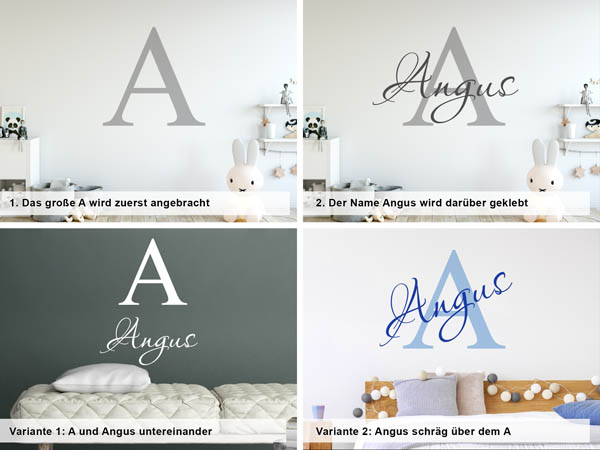 Verschiedene Anordnungen des Wandtattoos Angus