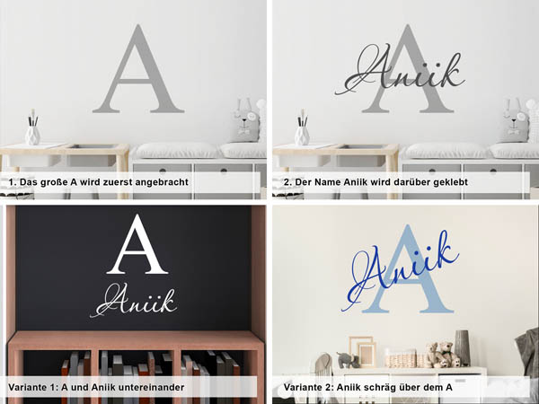 Verschiedene Anordnungen des Wandtattoos Aniik