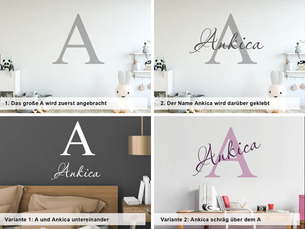 Verschiedene Anordnungen des Wandtattoos Ankica