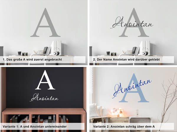 Verschiedene Anordnungen des Wandtattoos Anointan