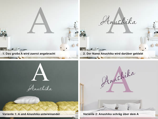 Verschiedene Anordnungen des Wandtattoos Anushika