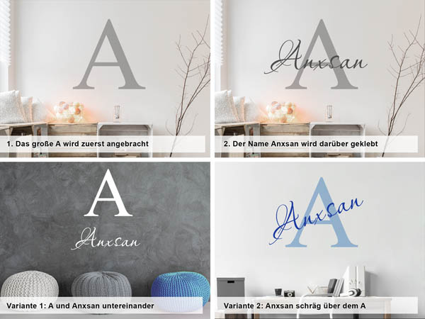 Verschiedene Anordnungen des Wandtattoos Anxsan