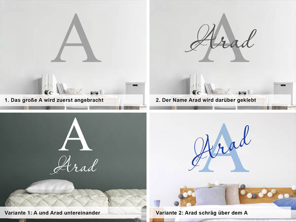 Verschiedene Anordnungen des Wandtattoos Arad
