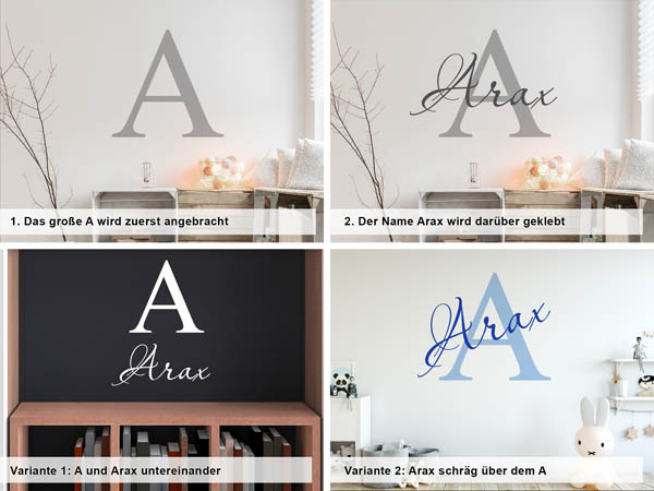 Verschiedene Anordnungen des Wandtattoos Arax