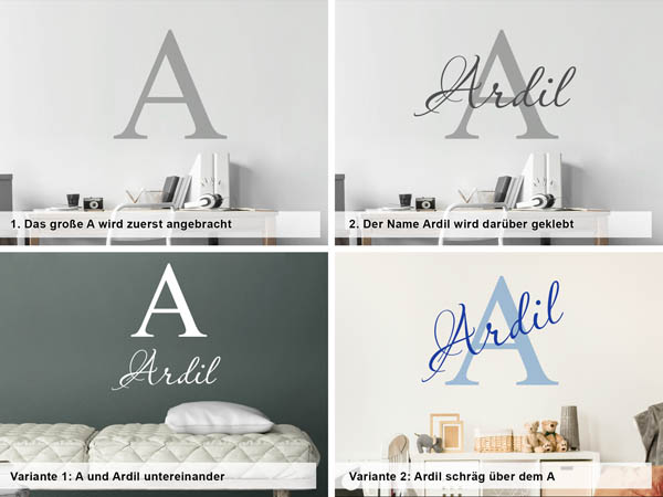 Verschiedene Anordnungen des Wandtattoos Ardil