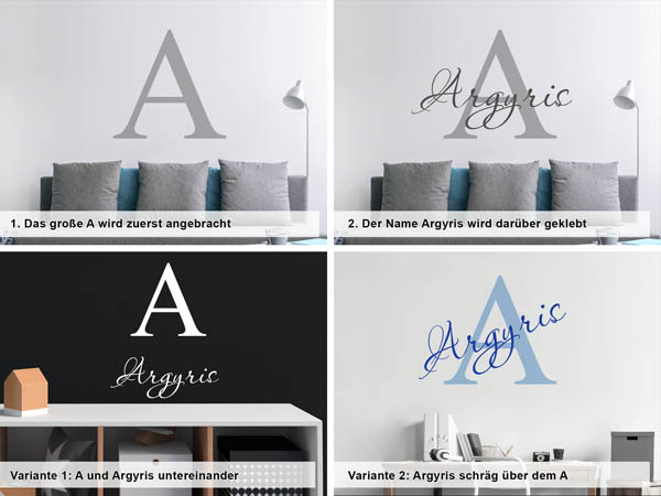 Verschiedene Anordnungen des Wandtattoos Argyris