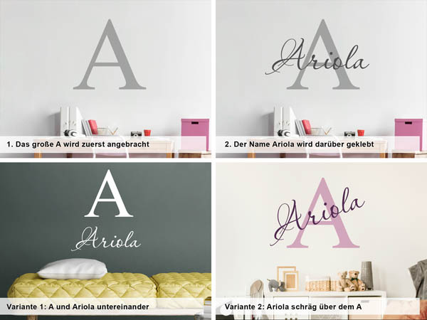 Verschiedene Anordnungen des Wandtattoos Ariola