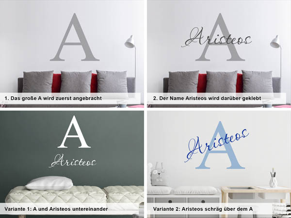 Verschiedene Anordnungen des Wandtattoos Aristeos
