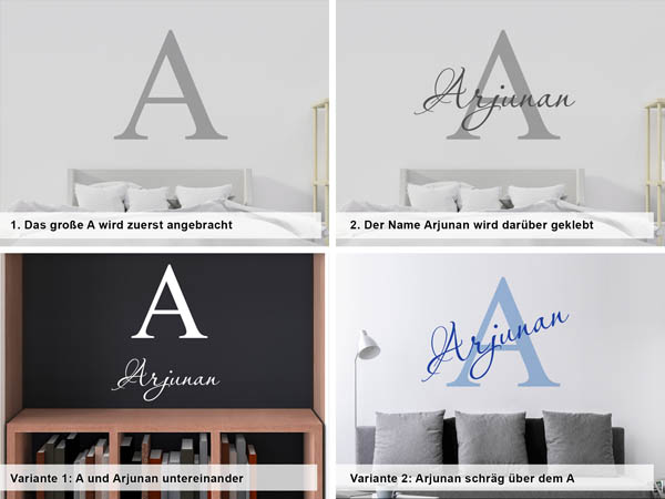 Verschiedene Anordnungen des Wandtattoos Arjunan