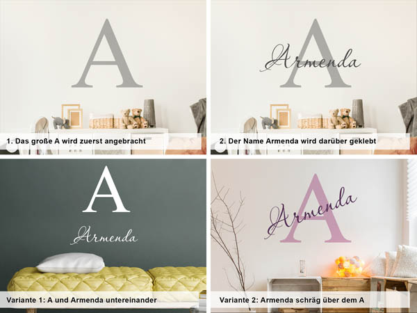 Verschiedene Anordnungen des Wandtattoos Armenda