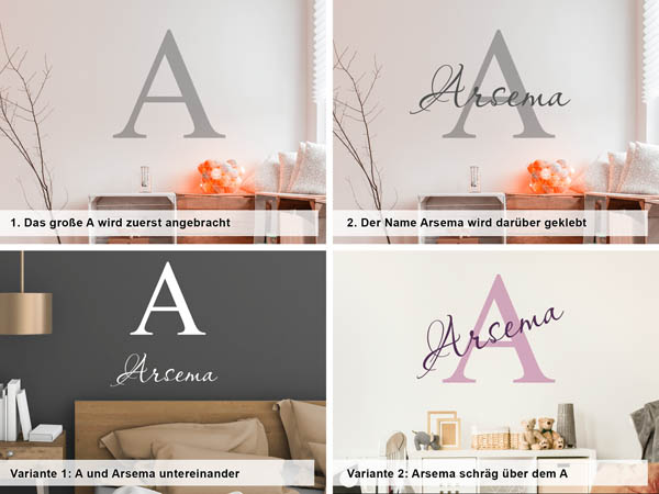 Verschiedene Anordnungen des Wandtattoos Arsema