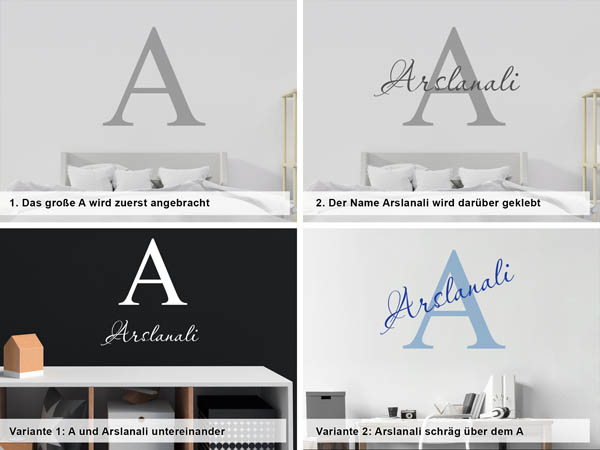 Verschiedene Anordnungen des Wandtattoos Arslanali