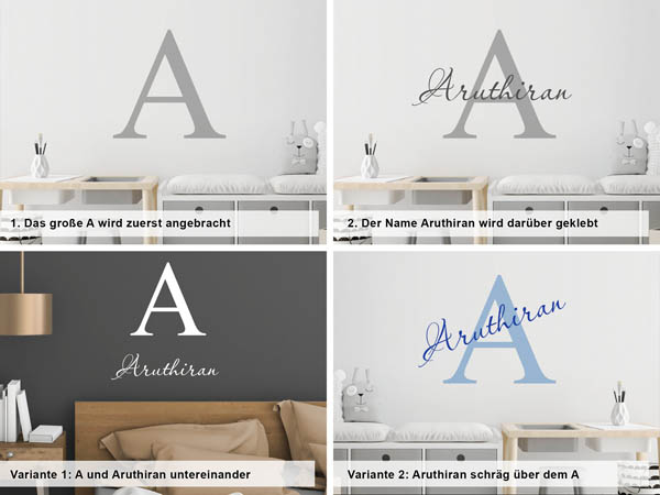 Verschiedene Anordnungen des Wandtattoos Aruthiran