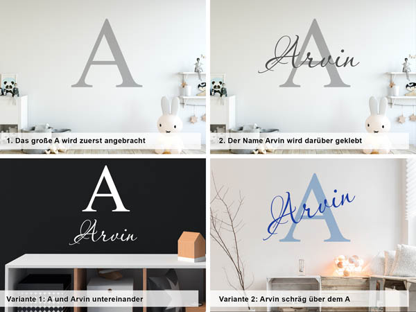 Verschiedene Anordnungen des Wandtattoos Arvin