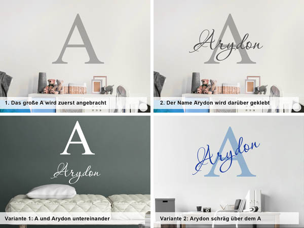 Verschiedene Anordnungen des Wandtattoos Arydon