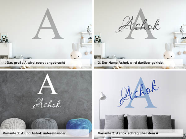 Verschiedene Anordnungen des Wandtattoos Ashok