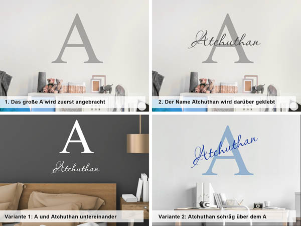 Verschiedene Anordnungen des Wandtattoos Atchuthan