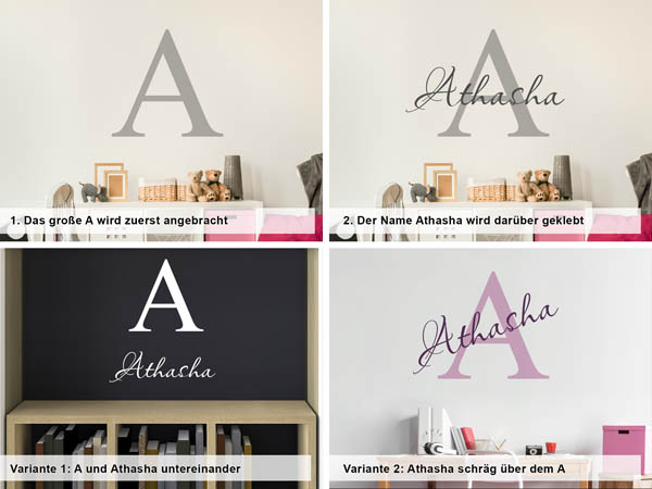 Verschiedene Anordnungen des Wandtattoos Athasha