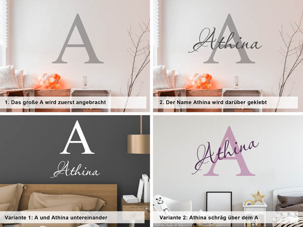 Verschiedene Anordnungen des Wandtattoos Athina