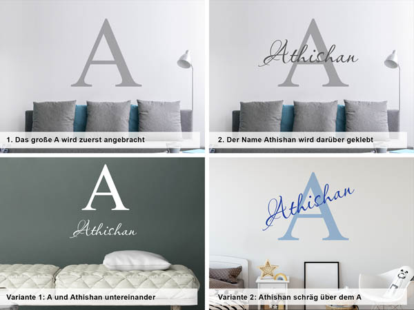 Verschiedene Anordnungen des Wandtattoos Athishan