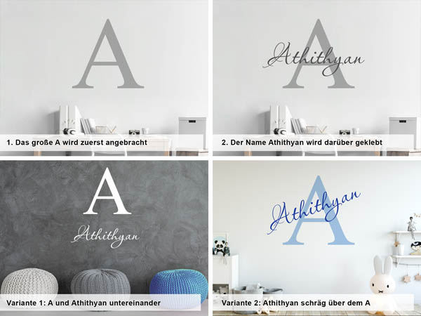 Verschiedene Anordnungen des Wandtattoos Athithyan