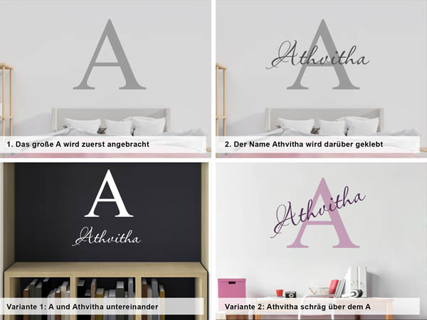 Verschiedene Anordnungen des Wandtattoos Athvitha