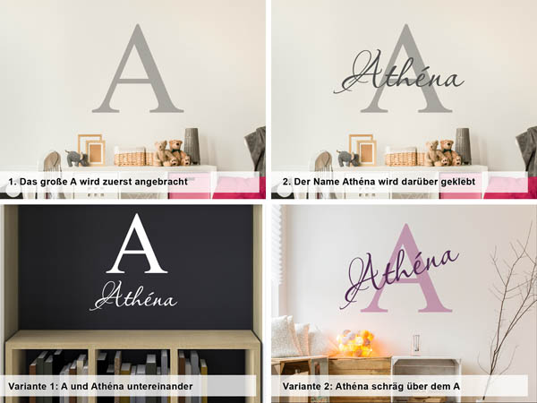 Verschiedene Anordnungen des Wandtattoos Athéna