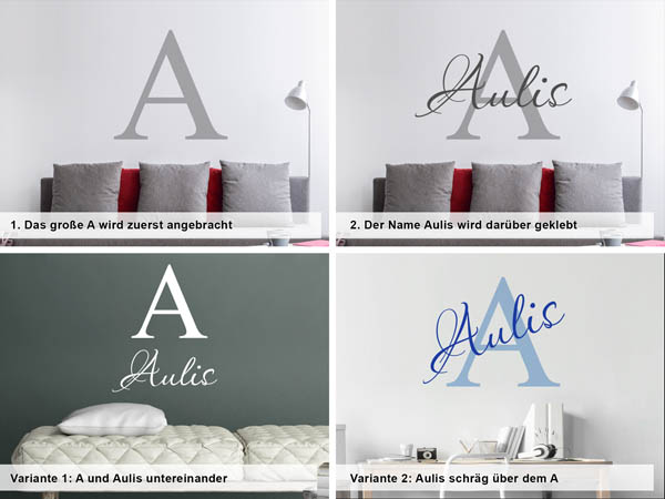 Verschiedene Anordnungen des Wandtattoos Aulis