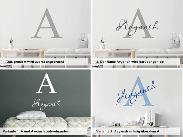 Verschiedene Anordnungen des Wandtattoos Avyansh