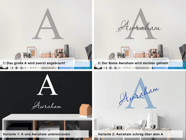 Verschiedene Anordnungen des Wandtattoos Awraham