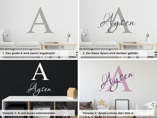 Verschiedene Anordnungen des Wandtattoos Aysen