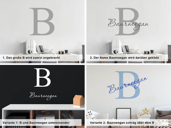 Verschiedene Anordnungen des Wandtattoos Baurneegan