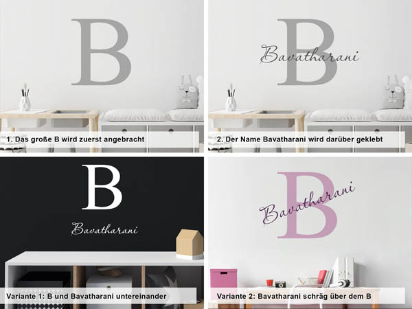 Verschiedene Anordnungen des Wandtattoos Bavatharani