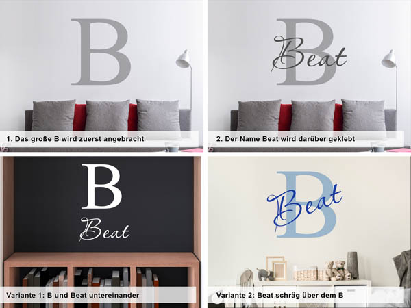 Verschiedene Anordnungen des Wandtattoos Beat
