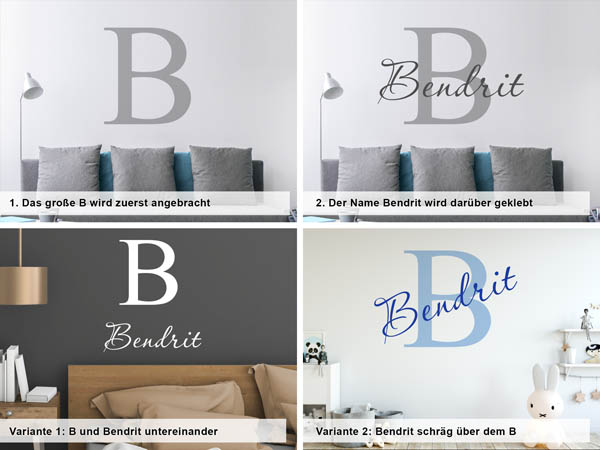 Verschiedene Anordnungen des Wandtattoos Bendrit