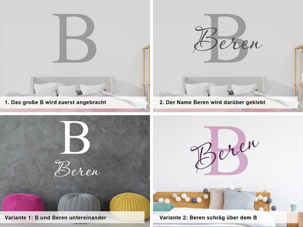 Verschiedene Anordnungen des Wandtattoos Beren