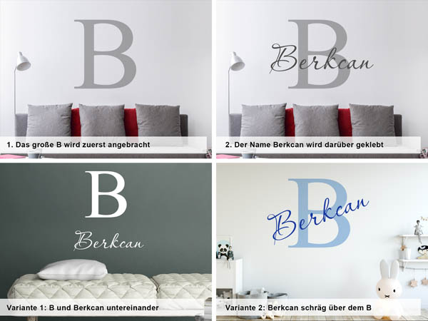 Verschiedene Anordnungen des Wandtattoos Berkcan