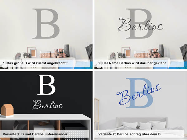 Verschiedene Anordnungen des Wandtattoos Berlios