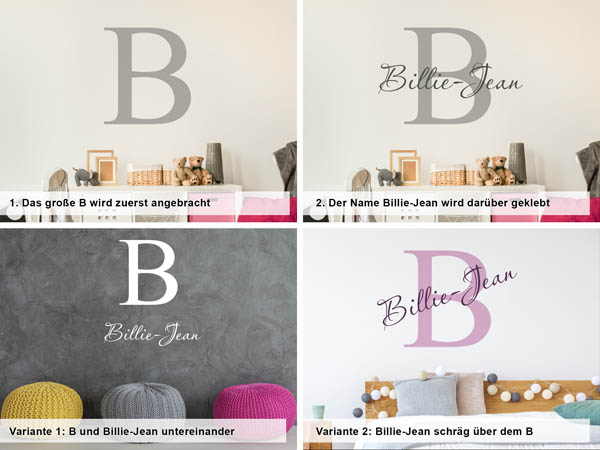Verschiedene Anordnungen des Wandtattoos Billie-Jean