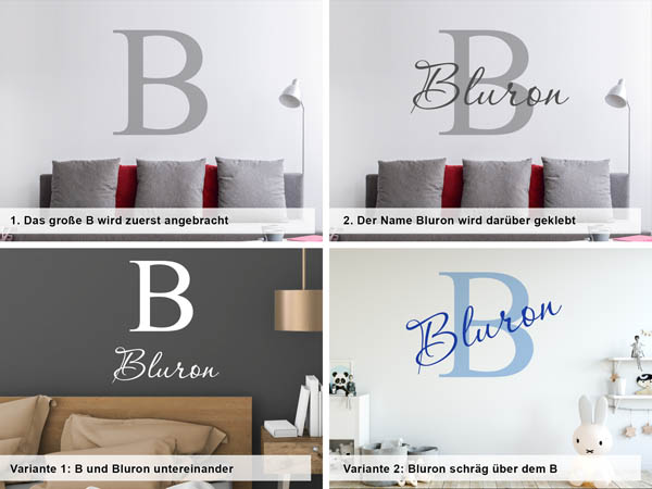 Verschiedene Anordnungen des Wandtattoos Bluron