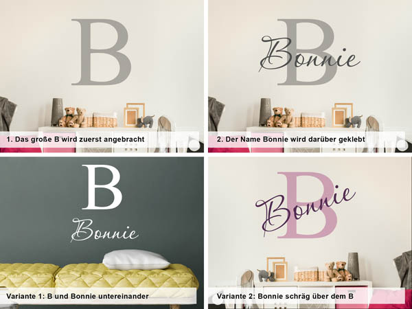 Verschiedene Anordnungen des Wandtattoos Bonnie