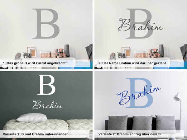 Verschiedene Anordnungen des Wandtattoos Brahim