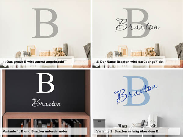 Verschiedene Anordnungen des Wandtattoos Braxton
