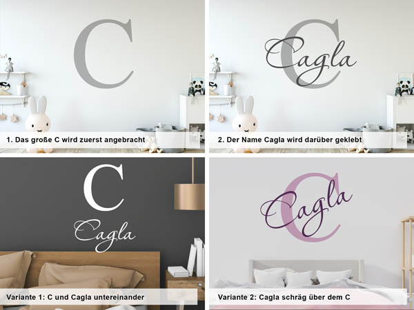 Verschiedene Anordnungen des Wandtattoos Cagla