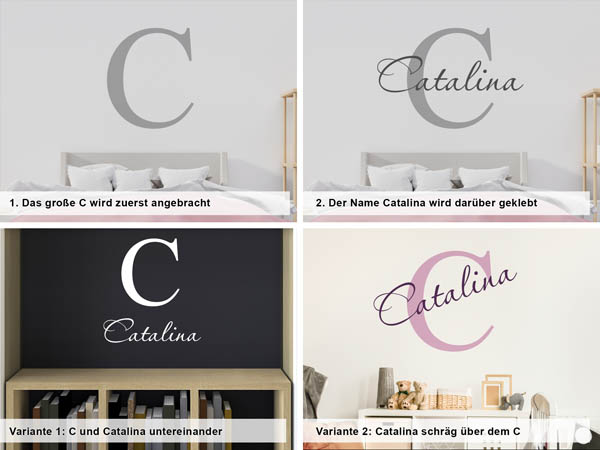 Verschiedene Anordnungen des Wandtattoos Catalina