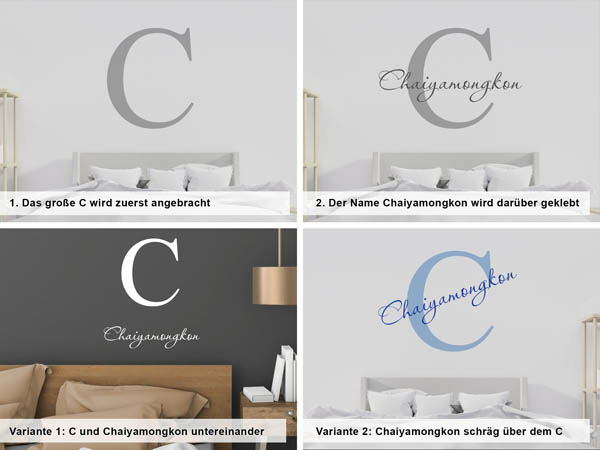 Verschiedene Anordnungen des Wandtattoos Chaiyamongkon