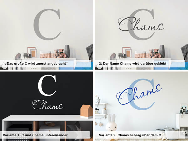 Verschiedene Anordnungen des Wandtattoos Chams