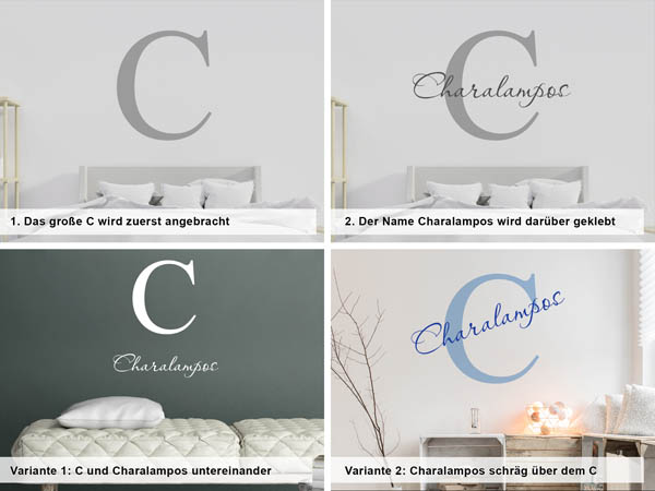 Verschiedene Anordnungen des Wandtattoos Charalampos