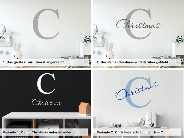 Verschiedene Anordnungen des Wandtattoos Christmas